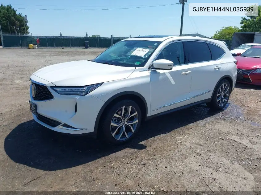 2022 Acura Mdx Technology Package VIN: 5J8YE1H44NL035939 Lot: 42547724