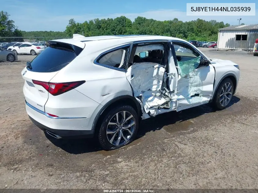 2022 Acura Mdx Technology Package VIN: 5J8YE1H44NL035939 Lot: 42547724