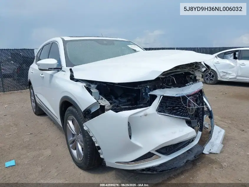 2022 Acura Mdx Standard VIN: 5J8YD9H36NL006032 Lot: 42595276