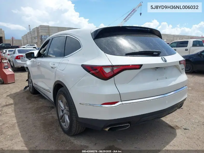2022 Acura Mdx Standard VIN: 5J8YD9H36NL006032 Lot: 42595276