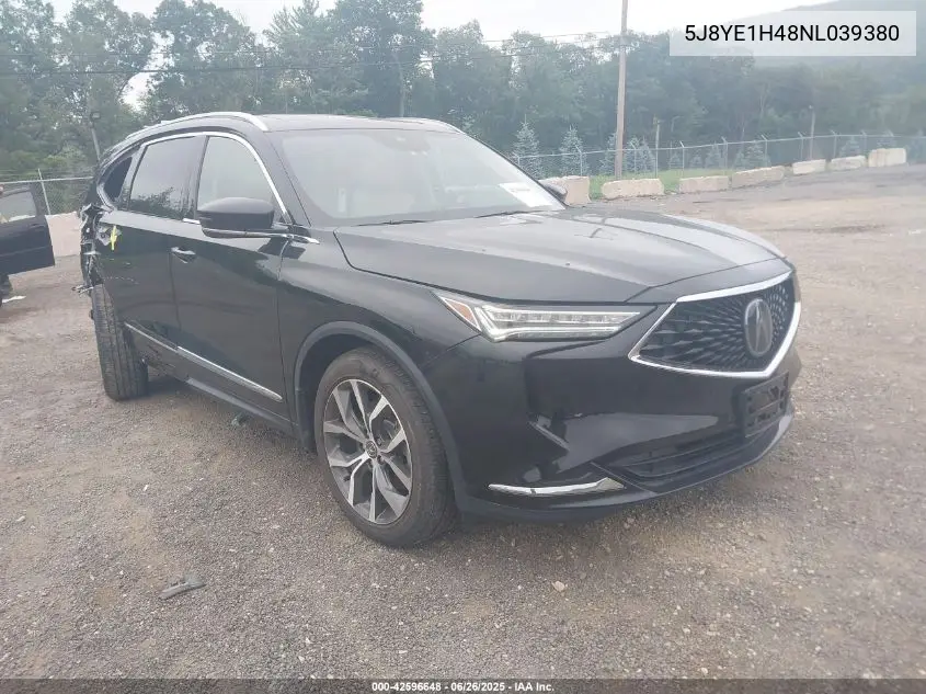2022 Acura Mdx Technology Package VIN: 5J8YE1H48NL039380 Lot: 42596648