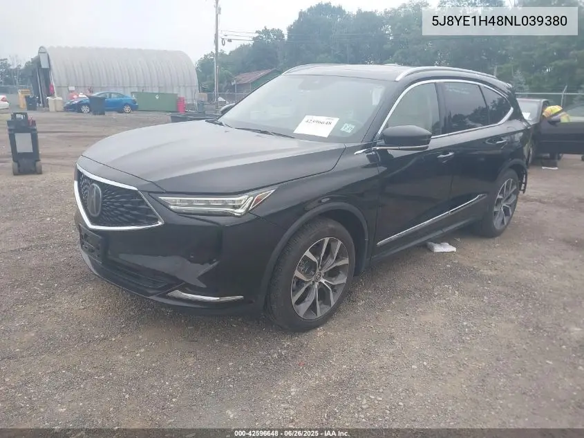 2022 Acura Mdx Technology Package VIN: 5J8YE1H48NL039380 Lot: 42596648