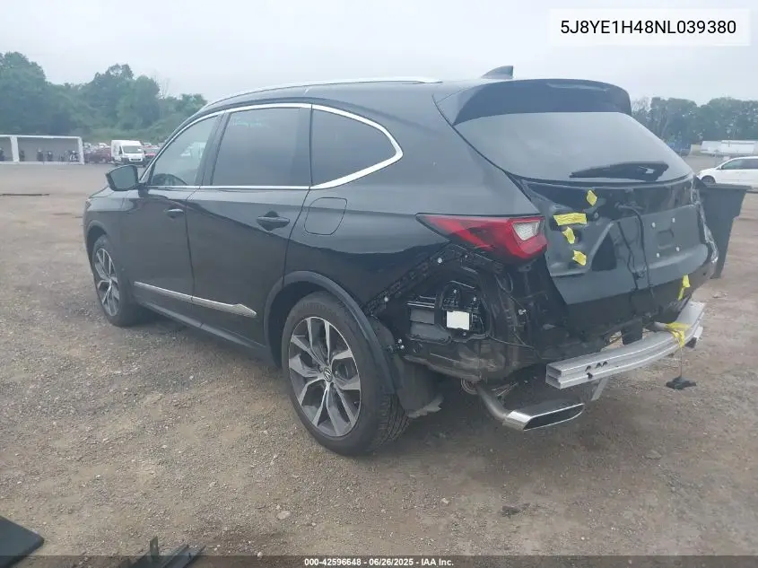2022 Acura Mdx Technology Package VIN: 5J8YE1H48NL039380 Lot: 42596648