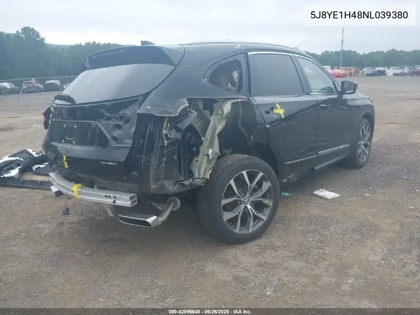 2022 Acura Mdx Technology Package VIN: 5J8YE1H48NL039380 Lot: 42596648