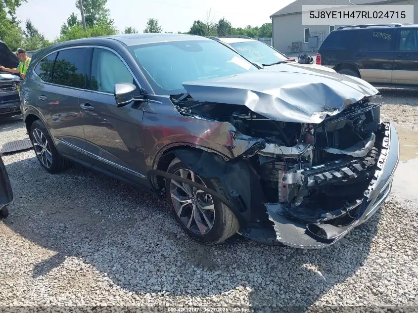 2024 Acura Mdx Technology Package VIN: 5J8YE1H47RL024715 Lot: 42612147