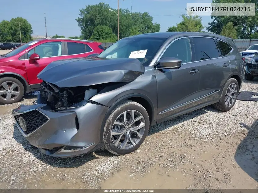 2024 Acura Mdx Technology Package VIN: 5J8YE1H47RL024715 Lot: 42612147