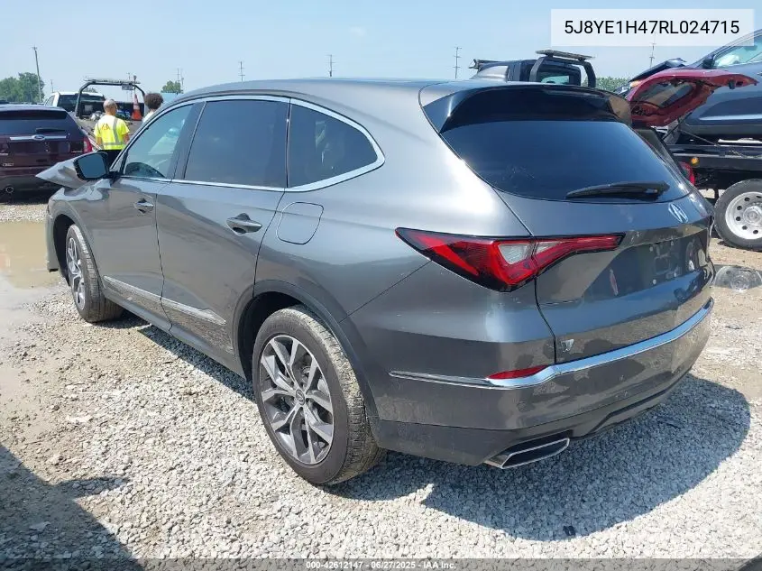 2024 Acura Mdx Technology Package VIN: 5J8YE1H47RL024715 Lot: 42612147