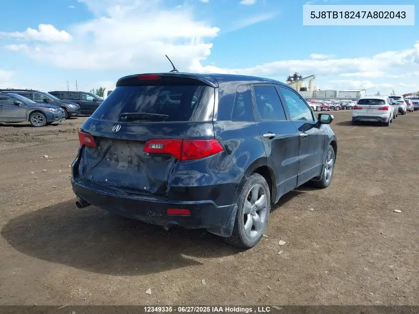 2007 Acura Rdx VIN: 5J8TB18247A802043 Lot: 12349335