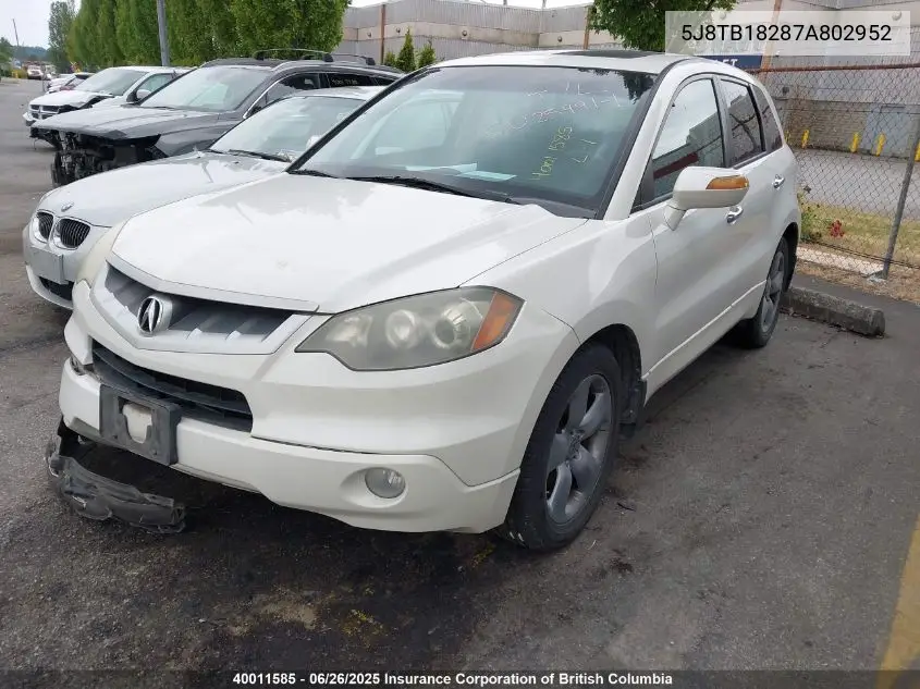 2007 Acura Rdx VIN: 5J8TB18287A802952 Lot: 40011585