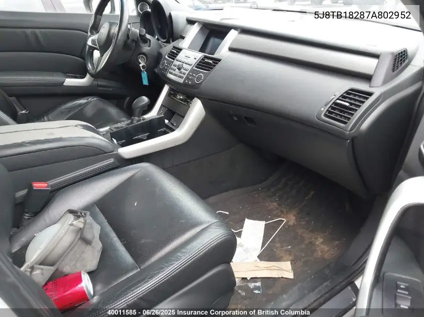 2007 Acura Rdx VIN: 5J8TB18287A802952 Lot: 40011585