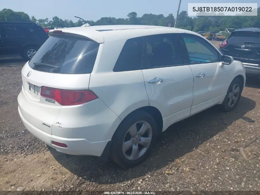 2007 Acura Rdx VIN: 5J8TB18507A019022 Lot: 42575976