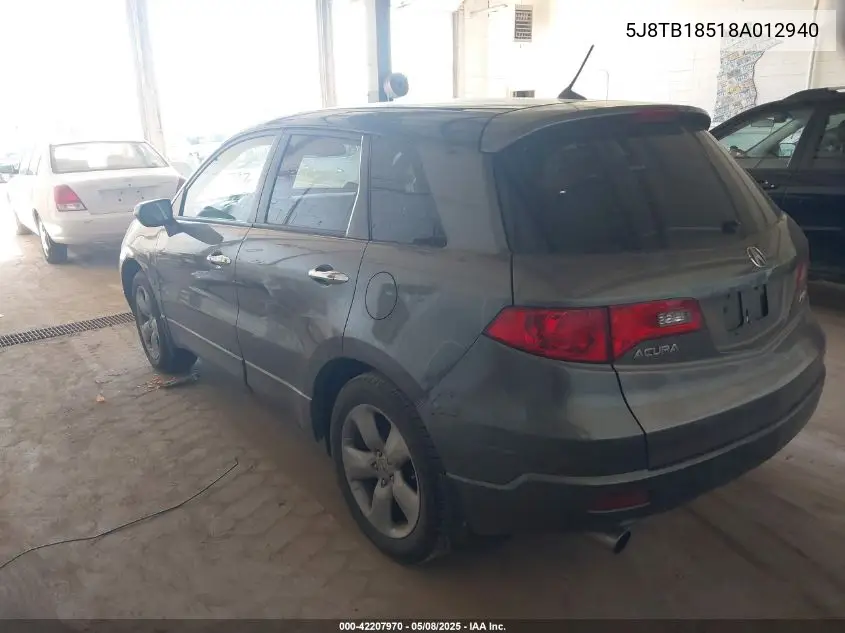 2008 Acura Rdx VIN: 5J8TB18518A012940 Lot: 42207970