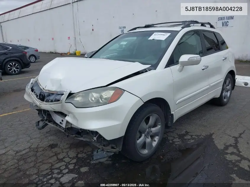 2008 Acura Rdx VIN: 5J8TB18598A004228 Lot: 42259907