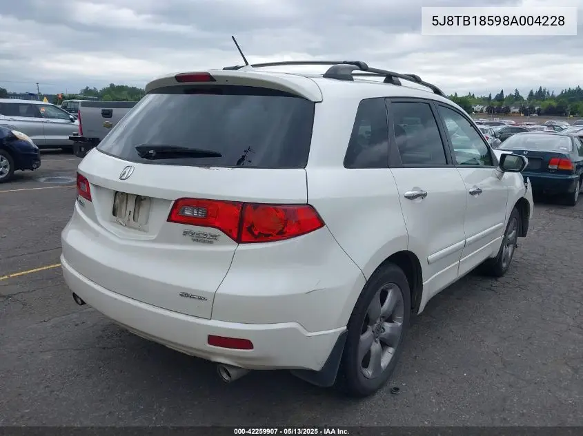 2008 Acura Rdx VIN: 5J8TB18598A004228 Lot: 42259907