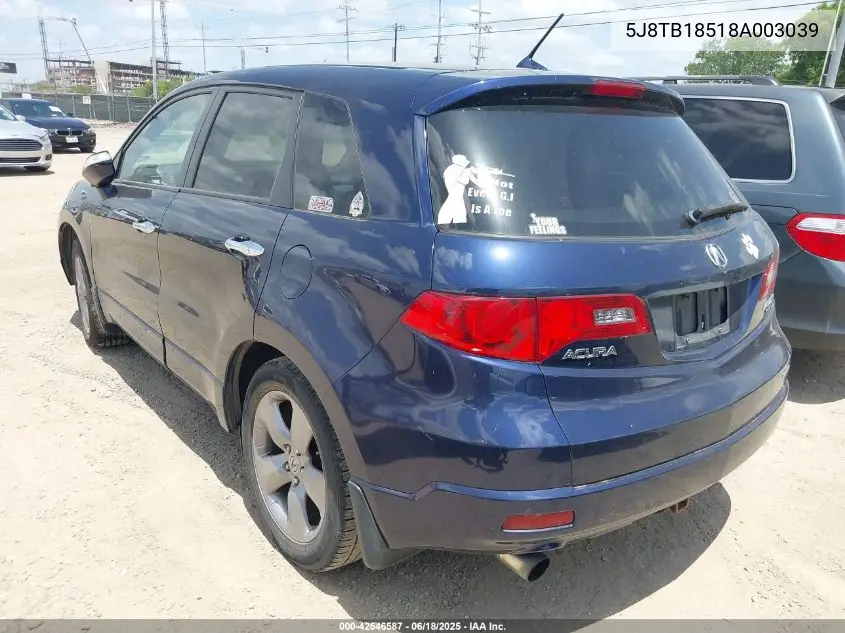 2008 Acura Rdx VIN: 5J8TB18518A003039 Lot: 42546587