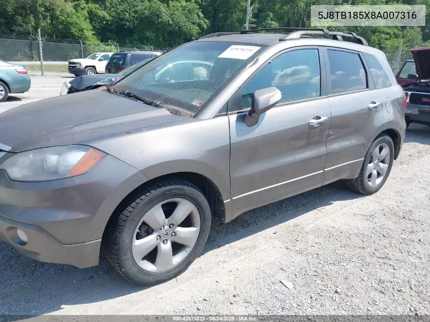 2008 Acura Rdx VIN: 5J8TB185X8A007316 Lot: 42578222