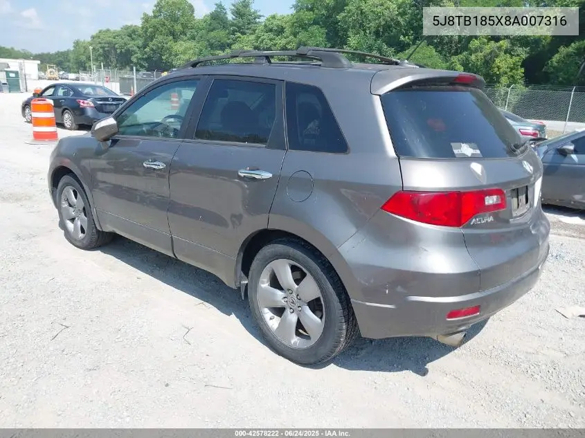 2008 Acura Rdx VIN: 5J8TB185X8A007316 Lot: 42578222