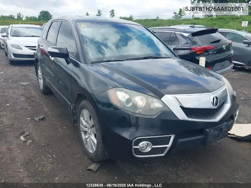 2010 Acura Rdx VIN: 5J8TB1H26AA801001 Lot: 12328638