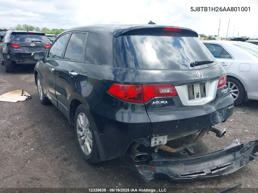 2010 Acura Rdx VIN: 5J8TB1H26AA801001 Lot: 12328638