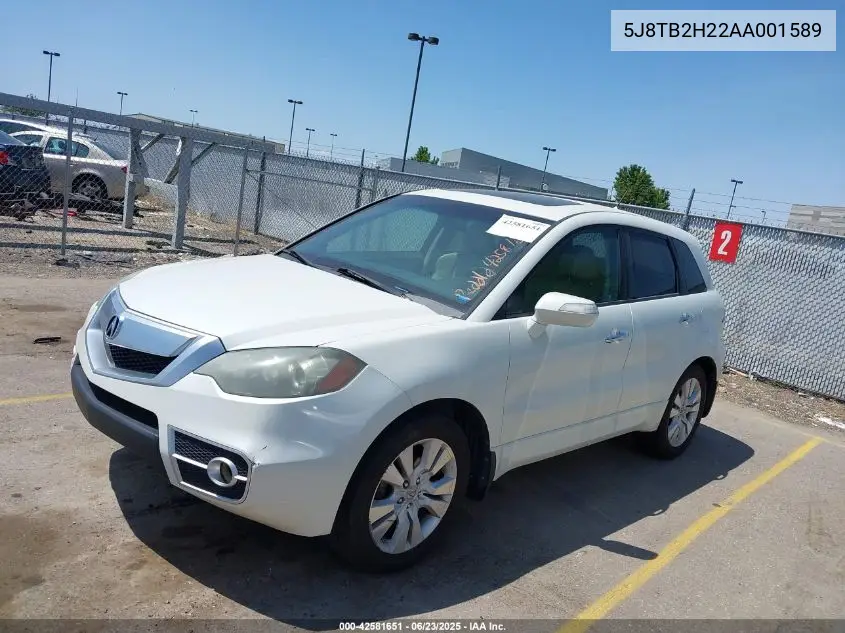 2010 Acura Rdx VIN: 5J8TB2H22AA001589 Lot: 42581651