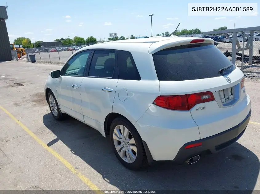 2010 Acura Rdx VIN: 5J8TB2H22AA001589 Lot: 42581651