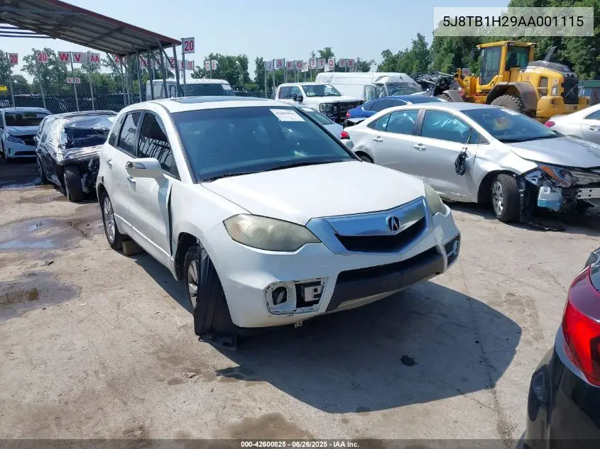 2010 Acura Rdx VIN: 5J8TB1H29AA001115 Lot: 42600825