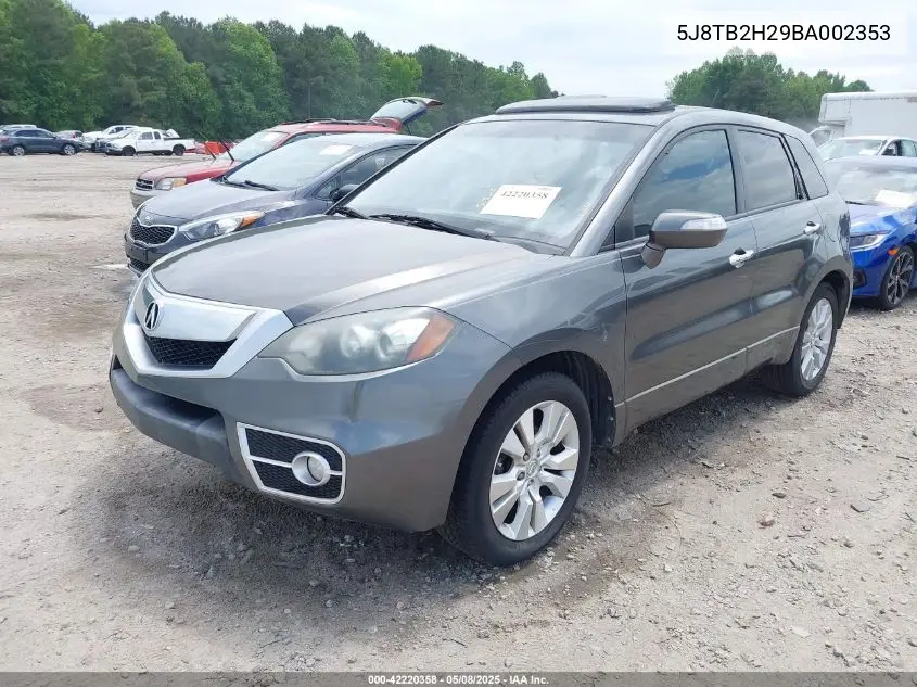 2011 Acura Rdx VIN: 5J8TB2H29BA002353 Lot: 42220358