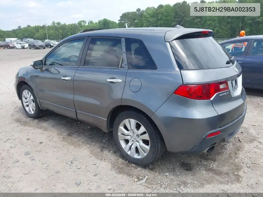 2011 Acura Rdx VIN: 5J8TB2H29BA002353 Lot: 42220358
