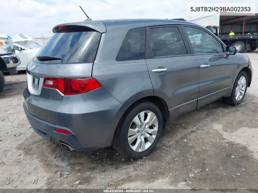 2011 Acura Rdx VIN: 5J8TB2H29BA002353 Lot: 42220358