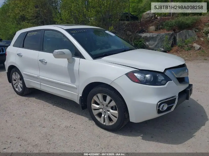 2011 Acura Rdx VIN: 5J8TB1H29BA008258 Lot: 42224587