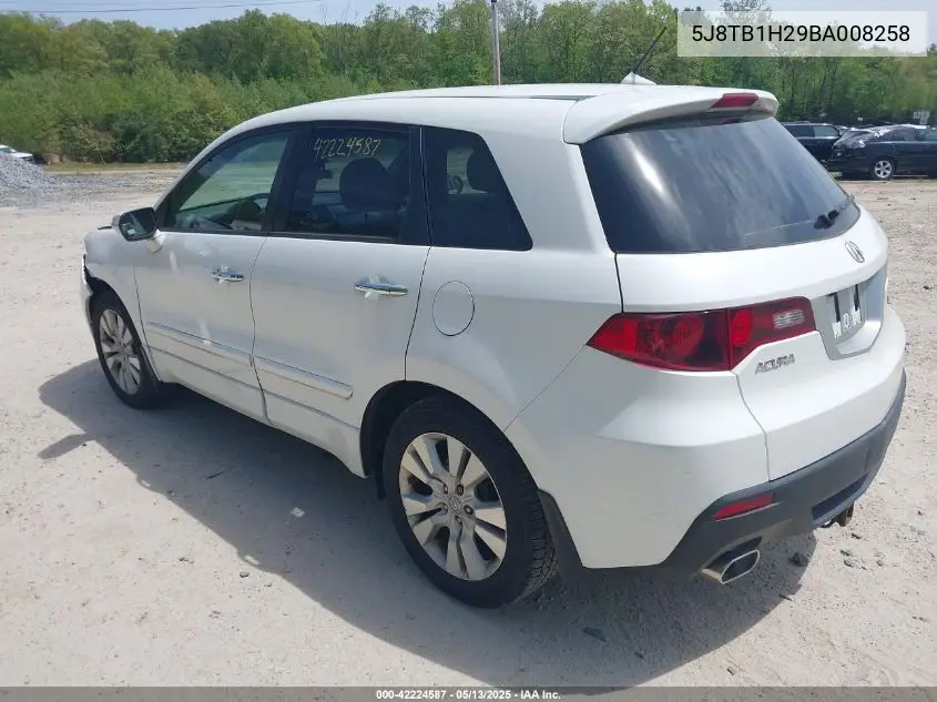 2011 Acura Rdx VIN: 5J8TB1H29BA008258 Lot: 42224587