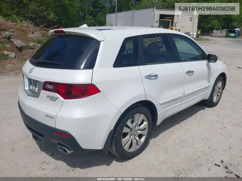 2011 Acura Rdx VIN: 5J8TB1H29BA008258 Lot: 42224587