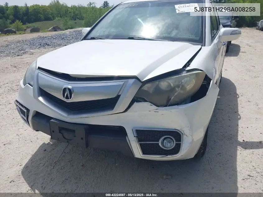 2011 Acura Rdx VIN: 5J8TB1H29BA008258 Lot: 42224587