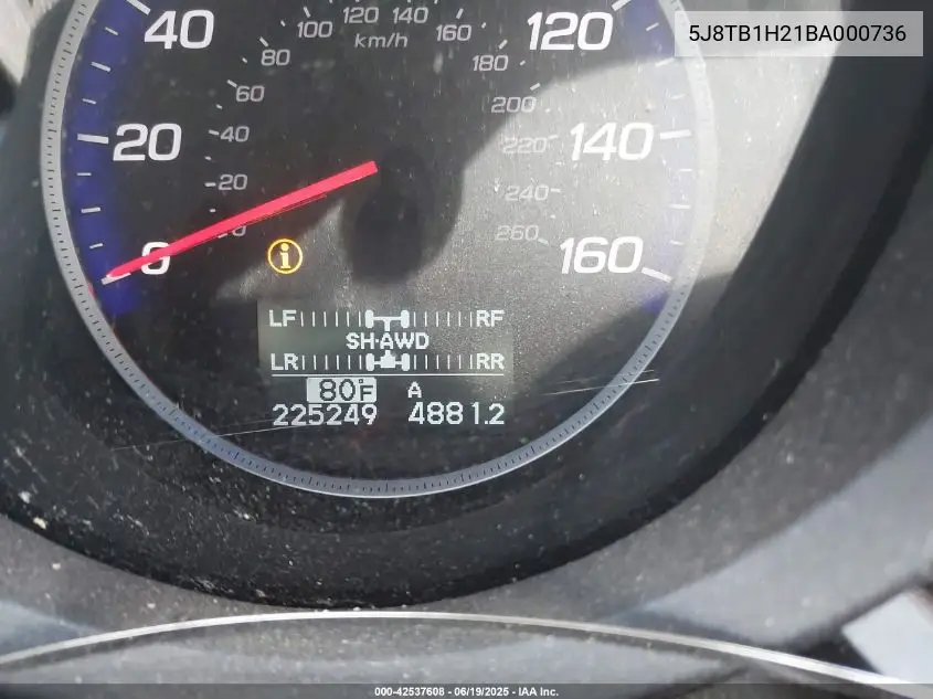 2011 Acura Rdx VIN: 5J8TB1H21BA000736 Lot: 42537608