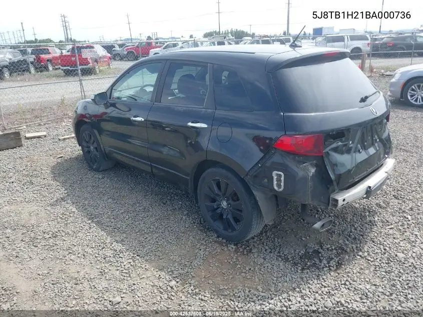 2011 Acura Rdx VIN: 5J8TB1H21BA000736 Lot: 42537608