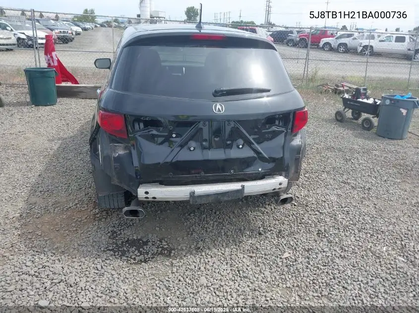 2011 Acura Rdx VIN: 5J8TB1H21BA000736 Lot: 42537608
