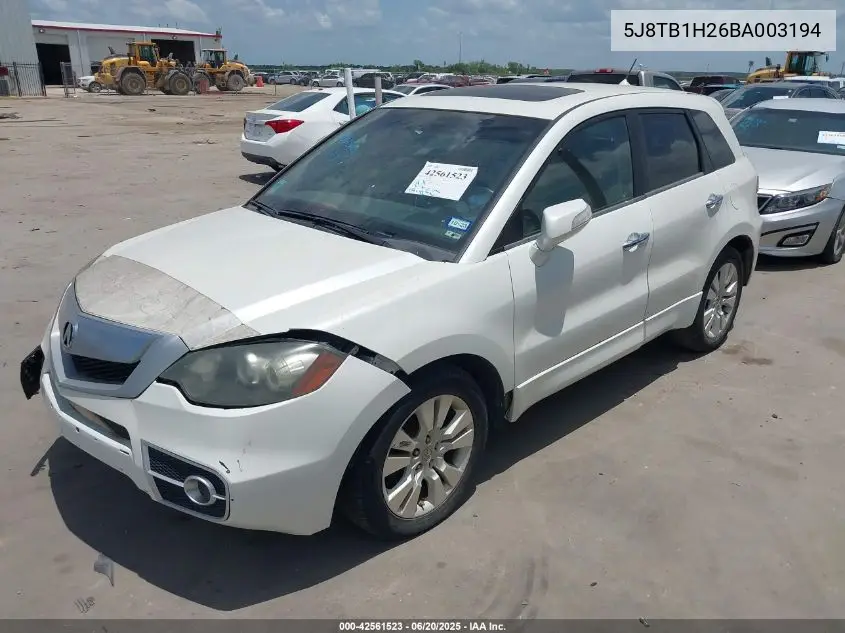 2011 Acura Rdx VIN: 5J8TB1H26BA003194 Lot: 42561523