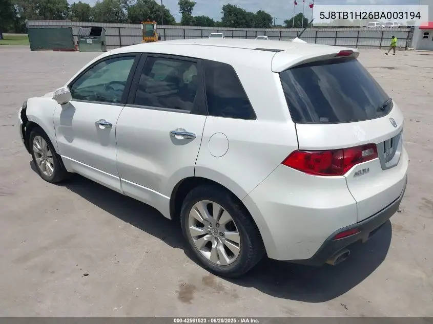 2011 Acura Rdx VIN: 5J8TB1H26BA003194 Lot: 42561523