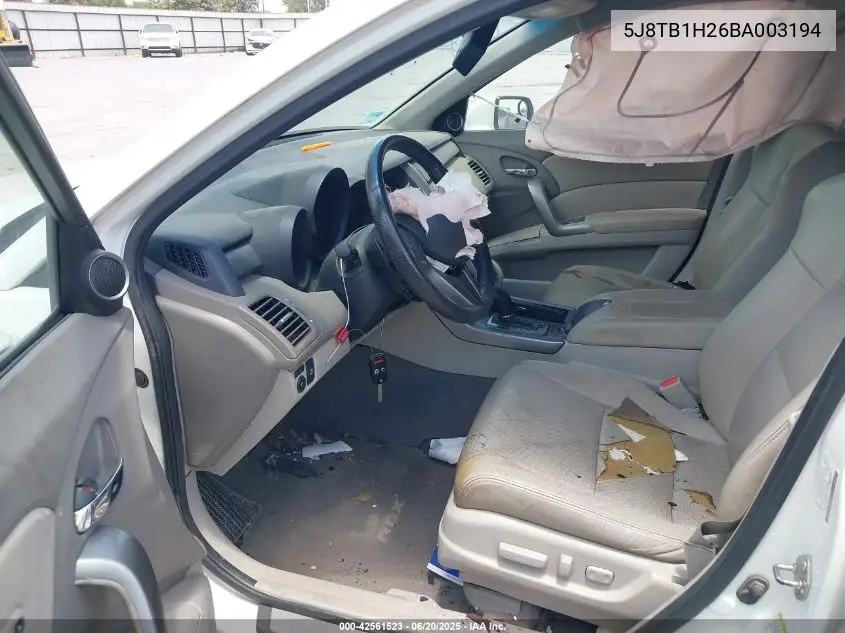 2011 Acura Rdx VIN: 5J8TB1H26BA003194 Lot: 42561523