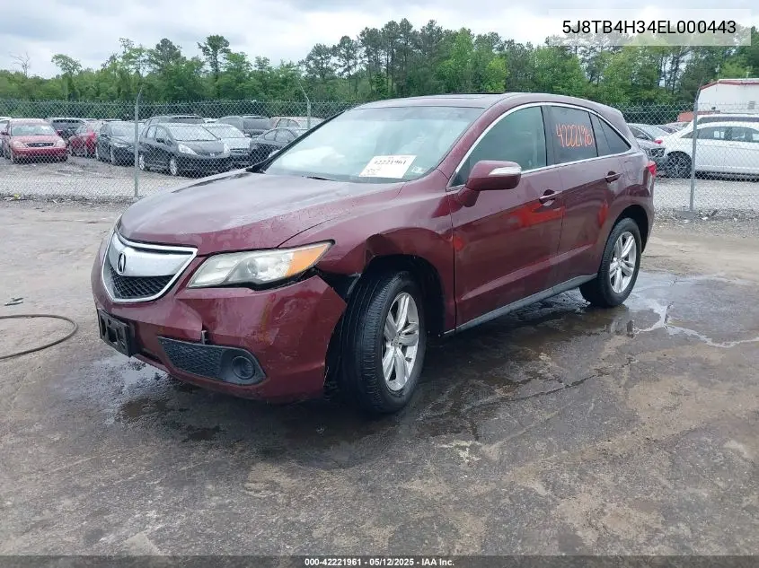 2014 Acura Rdx VIN: 5J8TB4H34EL000443 Lot: 42221961
