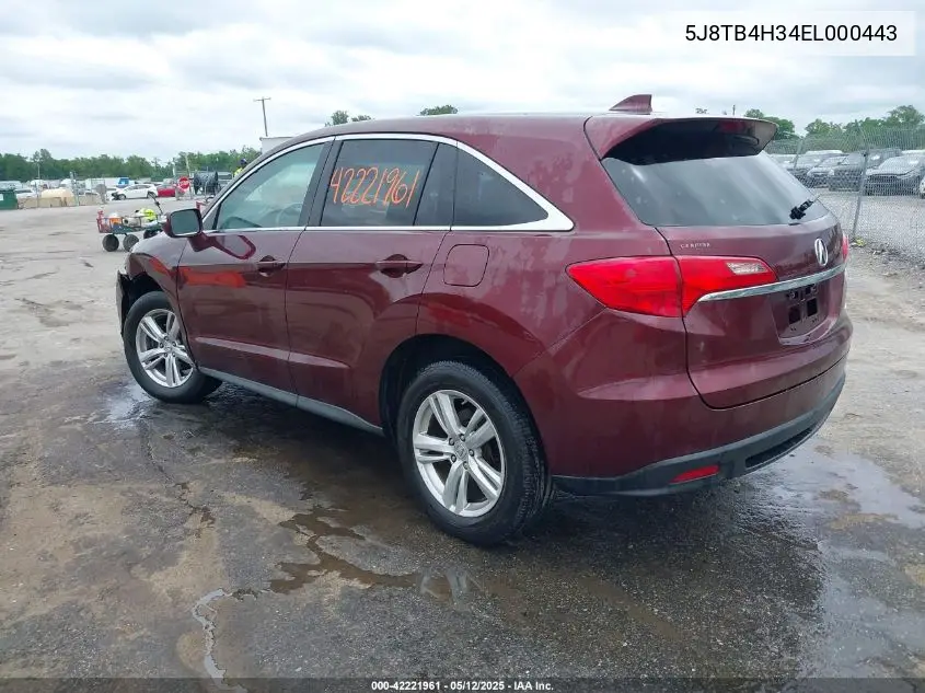 2014 Acura Rdx VIN: 5J8TB4H34EL000443 Lot: 42221961