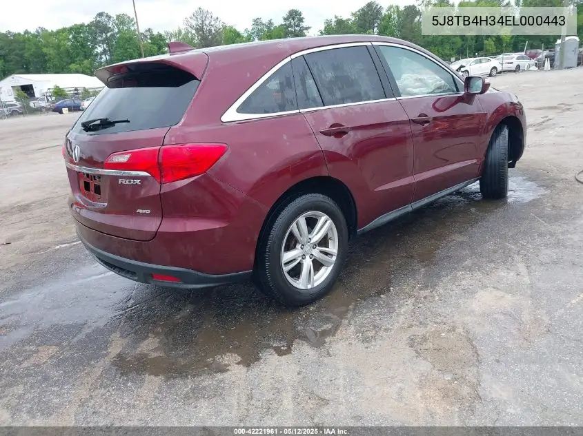 2014 Acura Rdx VIN: 5J8TB4H34EL000443 Lot: 42221961