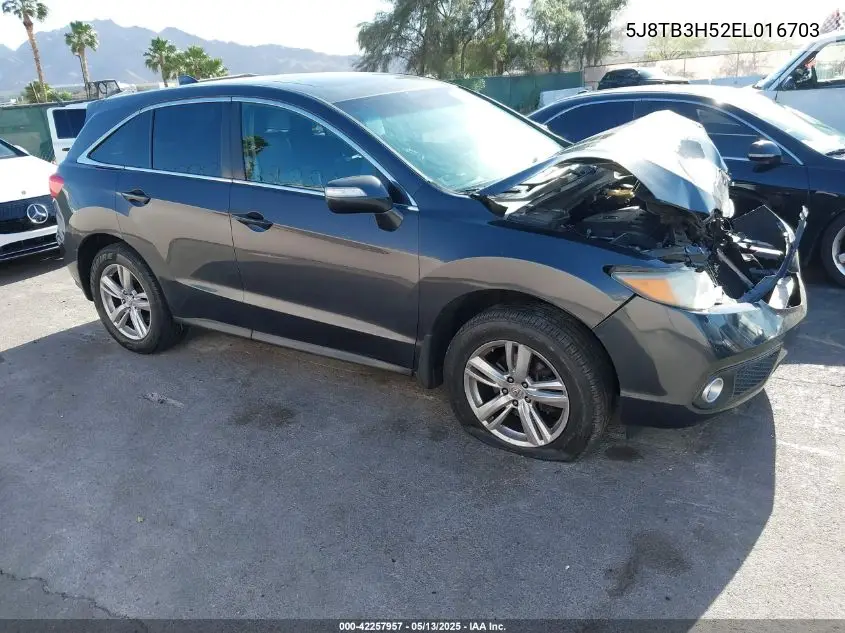2014 Acura Rdx VIN: 5J8TB3H52EL016703 Lot: 42257957