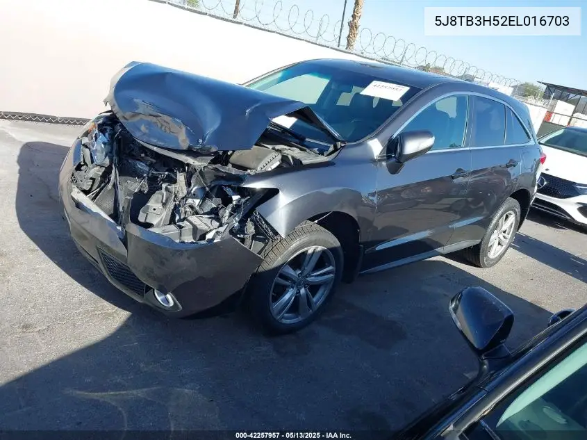 2014 Acura Rdx VIN: 5J8TB3H52EL016703 Lot: 42257957