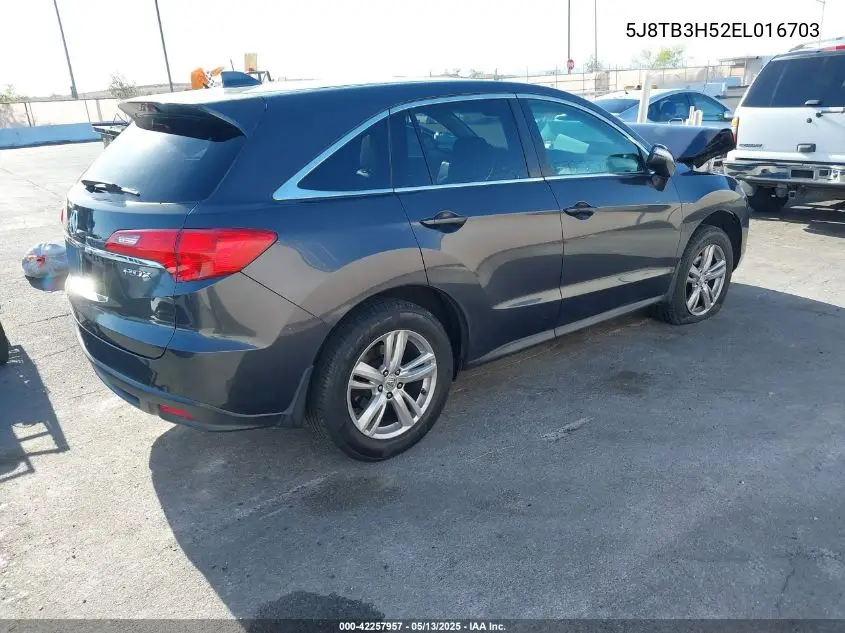 2014 Acura Rdx VIN: 5J8TB3H52EL016703 Lot: 42257957