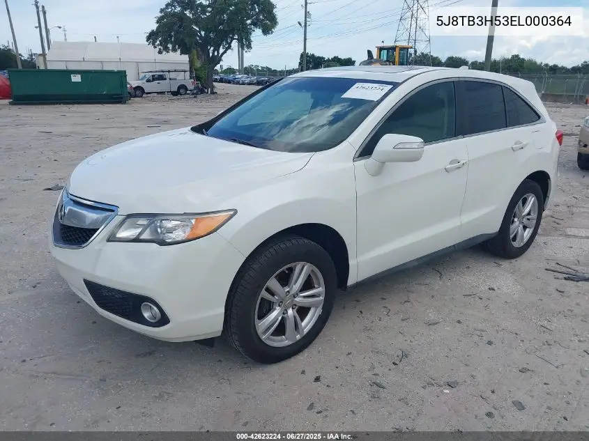 2014 Acura Rdx VIN: 5J8TB3H53EL000364 Lot: 42623224