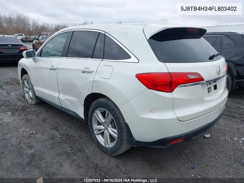 2015 Acura Rdx VIN: 5J8TB4H34FL803402 Lot: 12297032