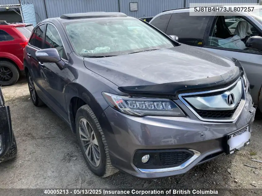 2018 Acura Rdx VIN: 5J8TB4H73JL807257 Lot: 40005213
