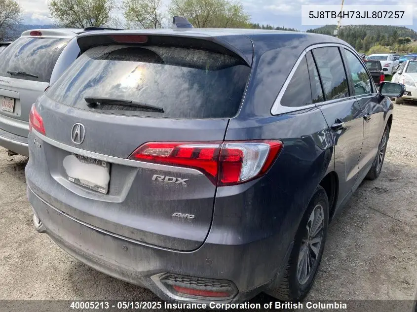 2018 Acura Rdx VIN: 5J8TB4H73JL807257 Lot: 40005213