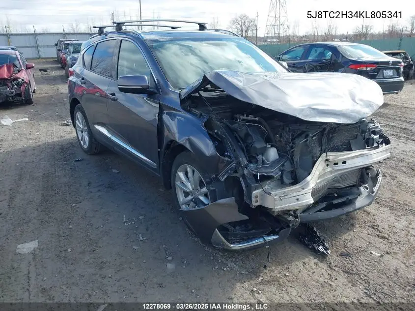 2019 Acura Rdx VIN: 5J8TC2H34KL805341 Lot: 12278069